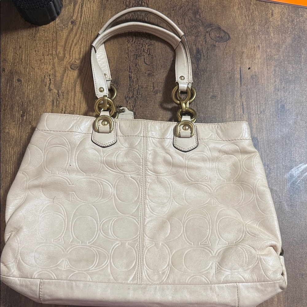 Coach Beige Embossed Shoulder Bag - Picture 2 of 6